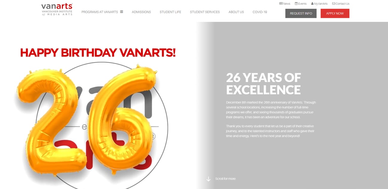 Vancouver Institute of Media Arts photography program website