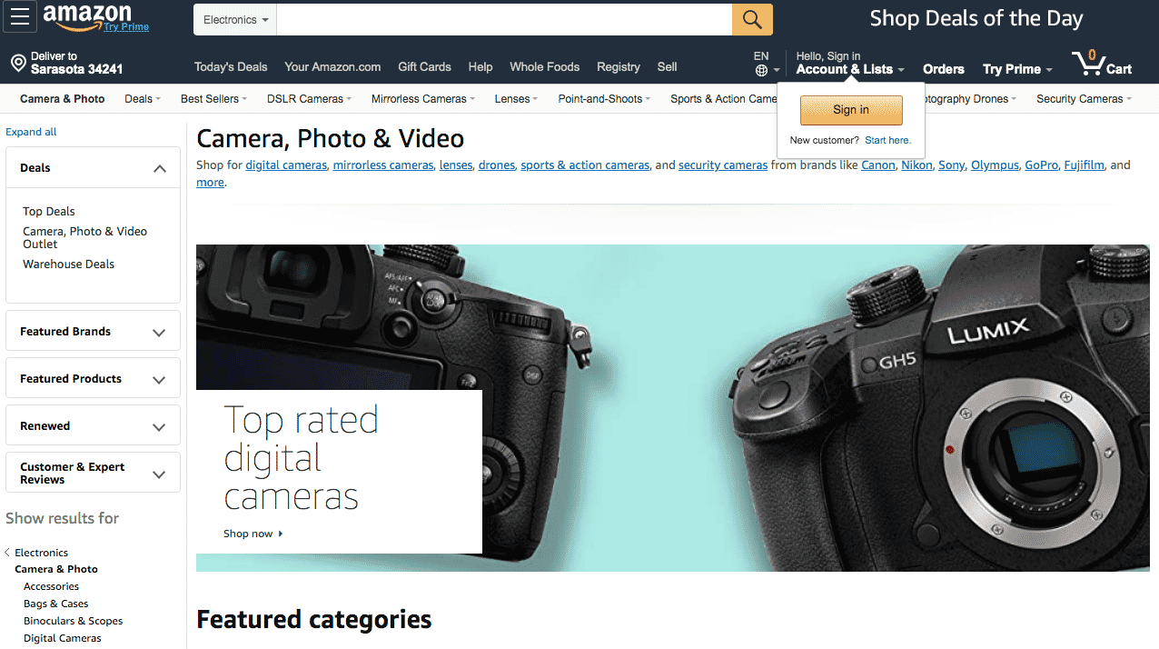 Amazon has a dedicated camera section so you can browse the various items on offer.