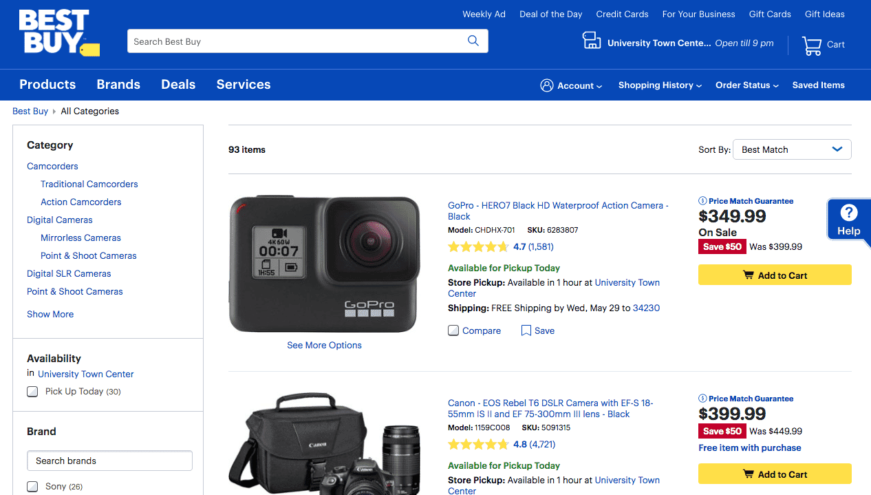 Best Buy sells many electronic items, including camera gear.