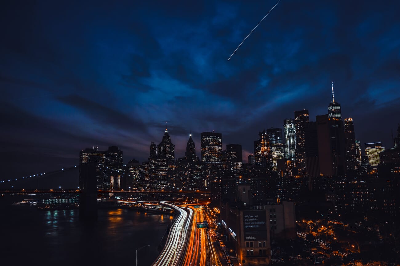 Night cityscape with neon and illuminated signs