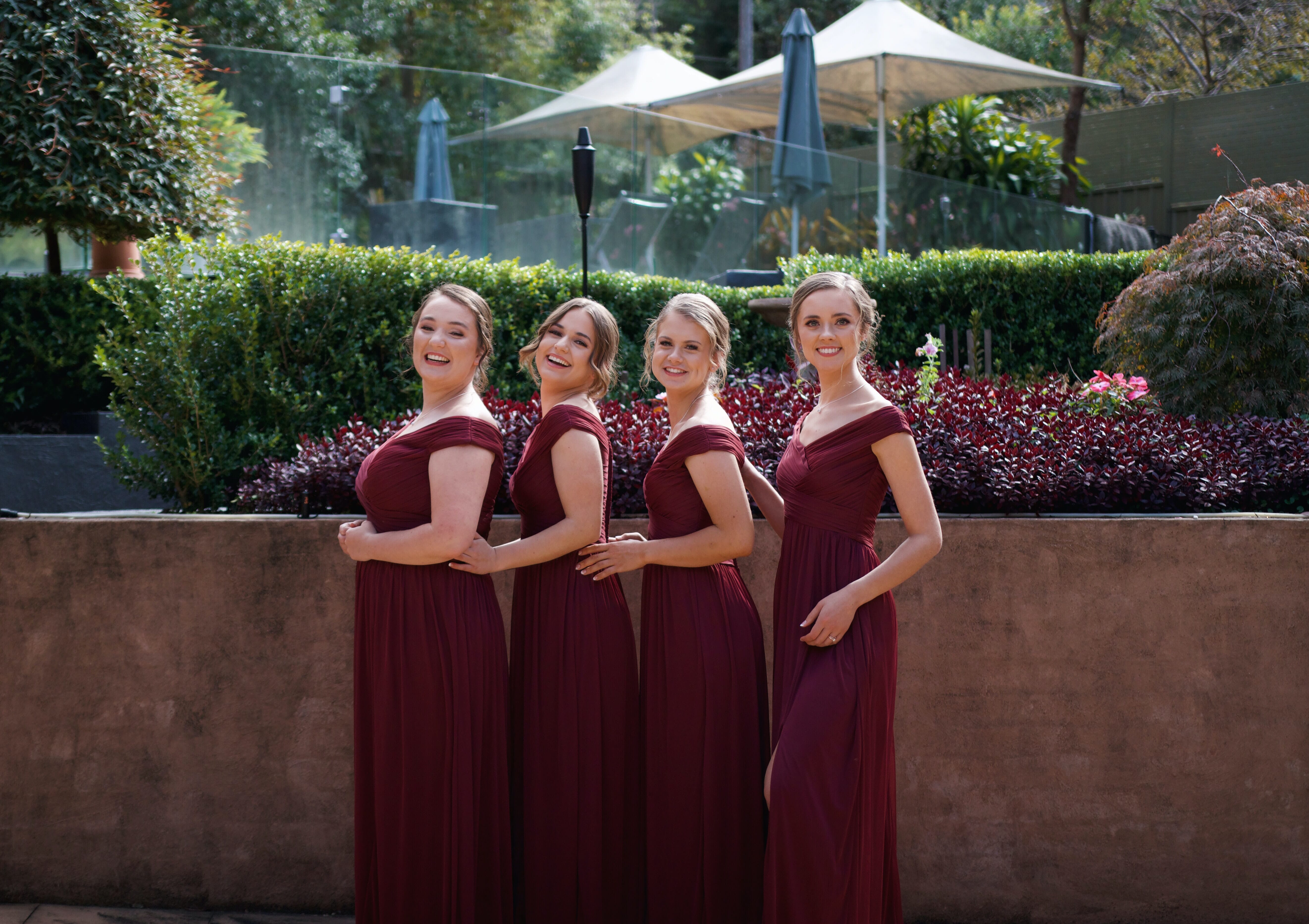 wedding party posed in a line