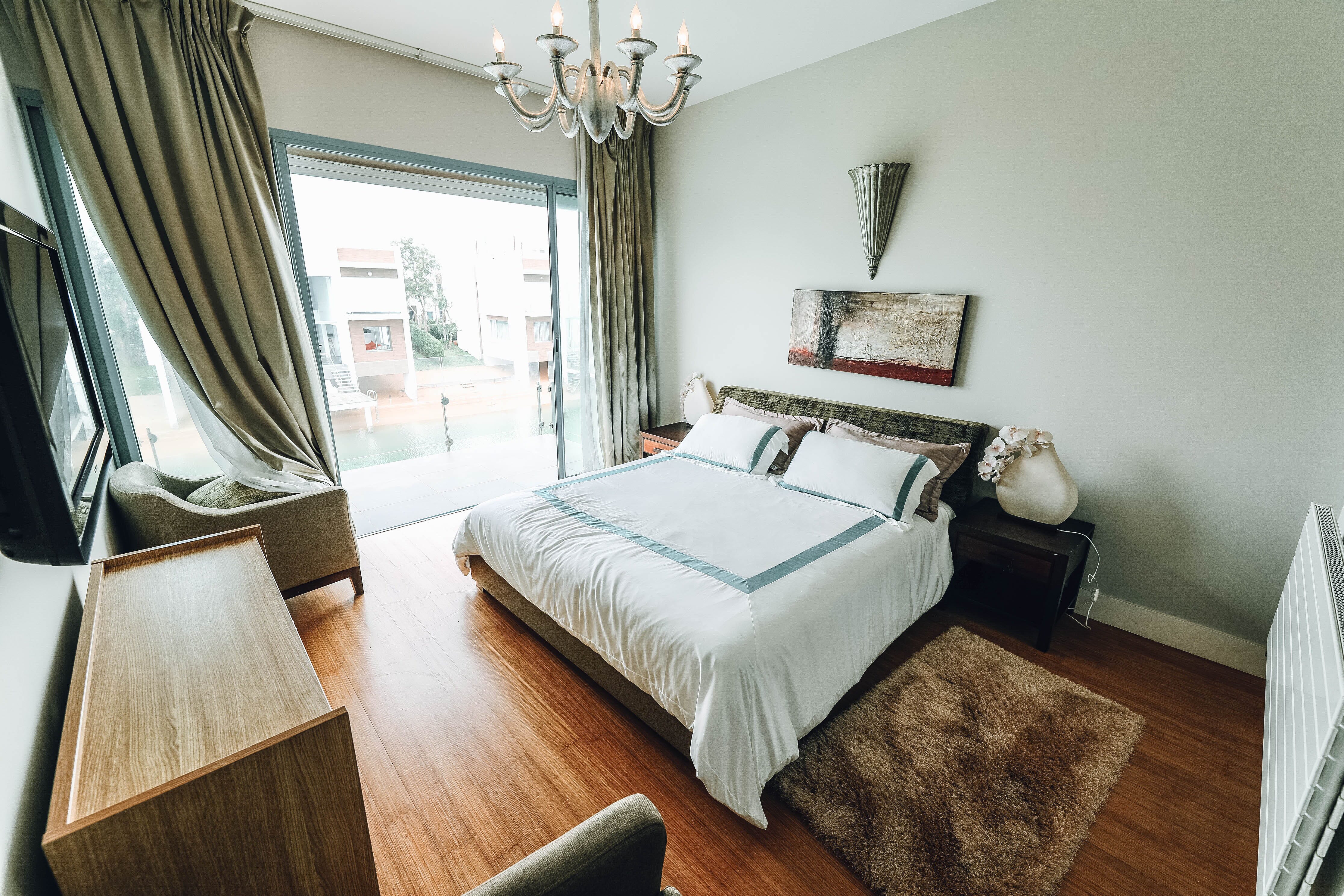 Large furniture requires a higher vantage point, such as in this bedroom.