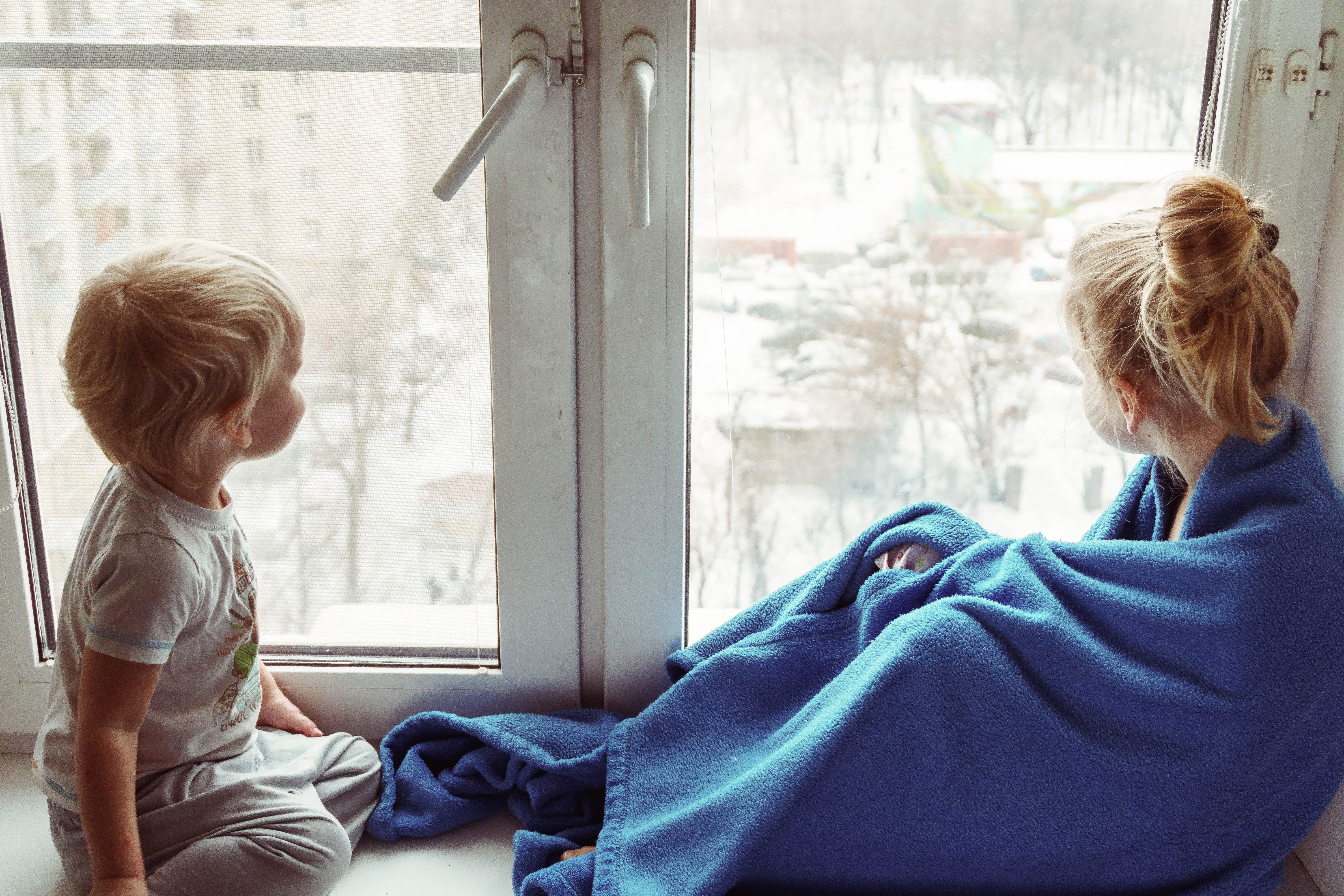 looking out a snowy window