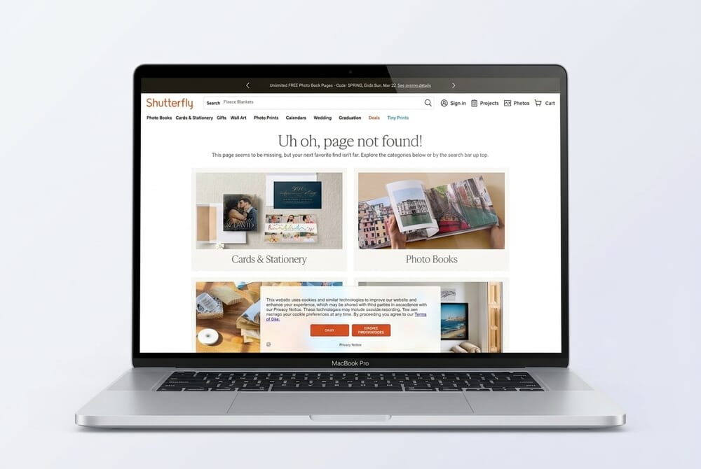 Shutterfly website showing canvas prints and same-day pickup options