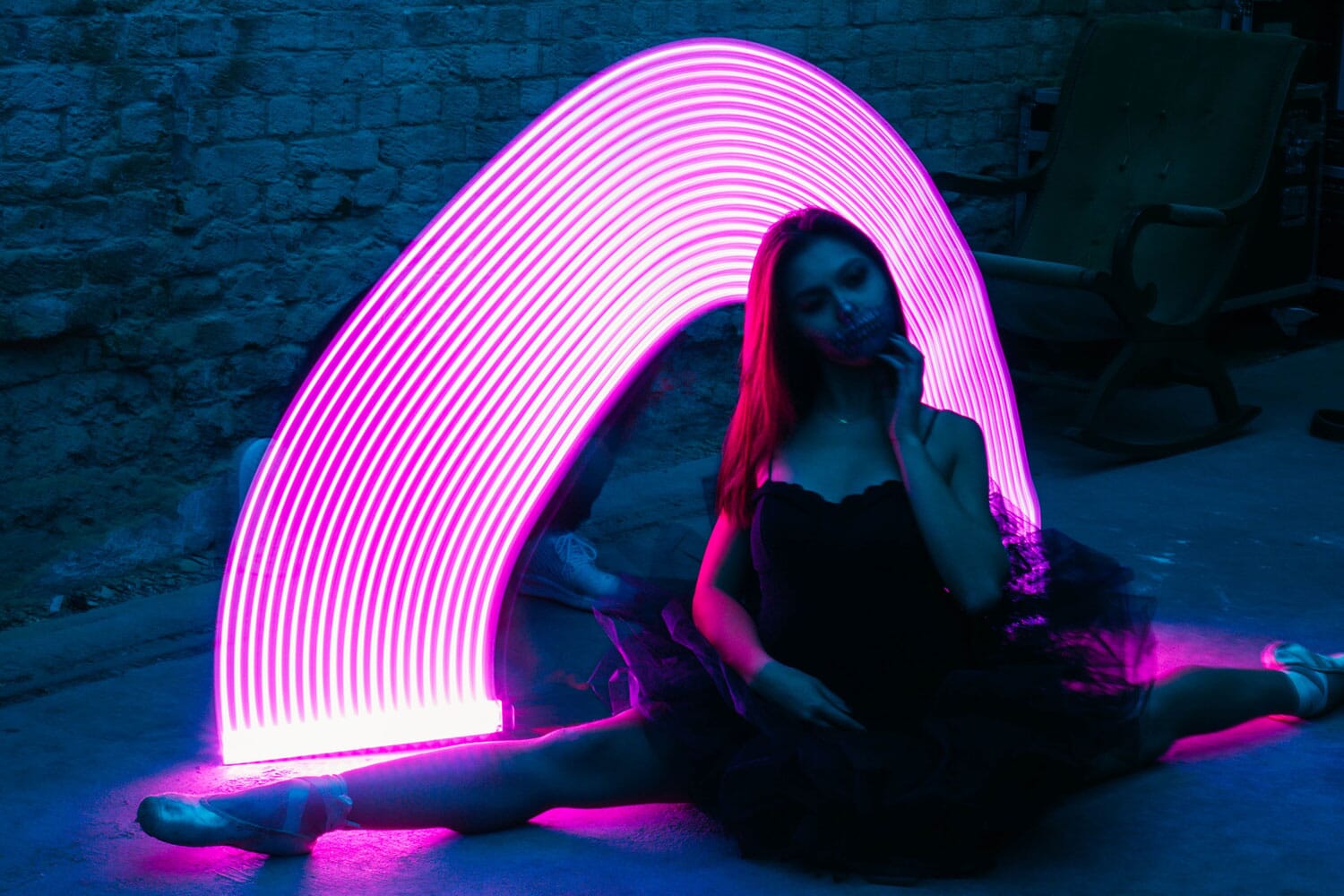 Light trails around a woman