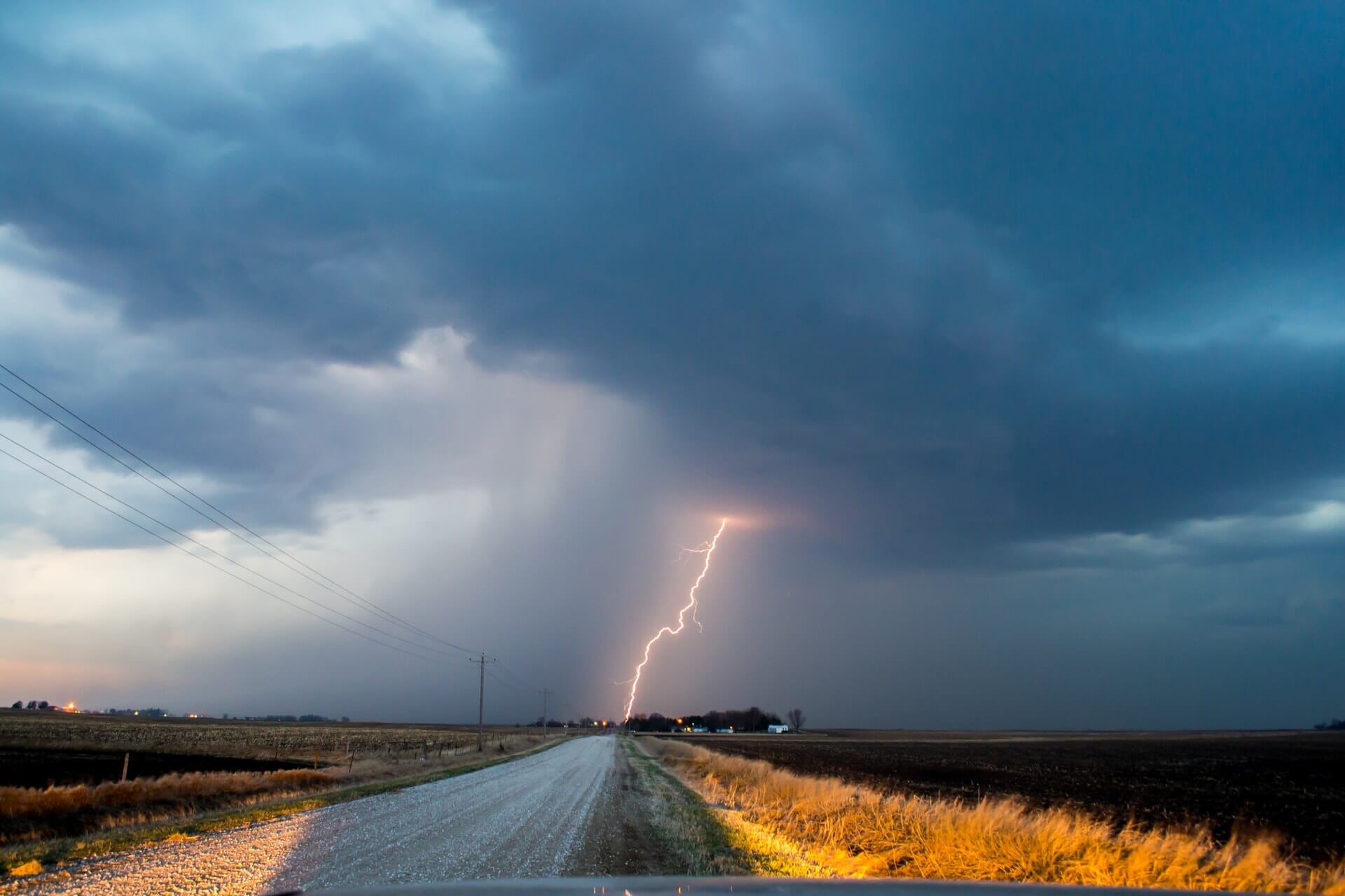 lightning road with clouds