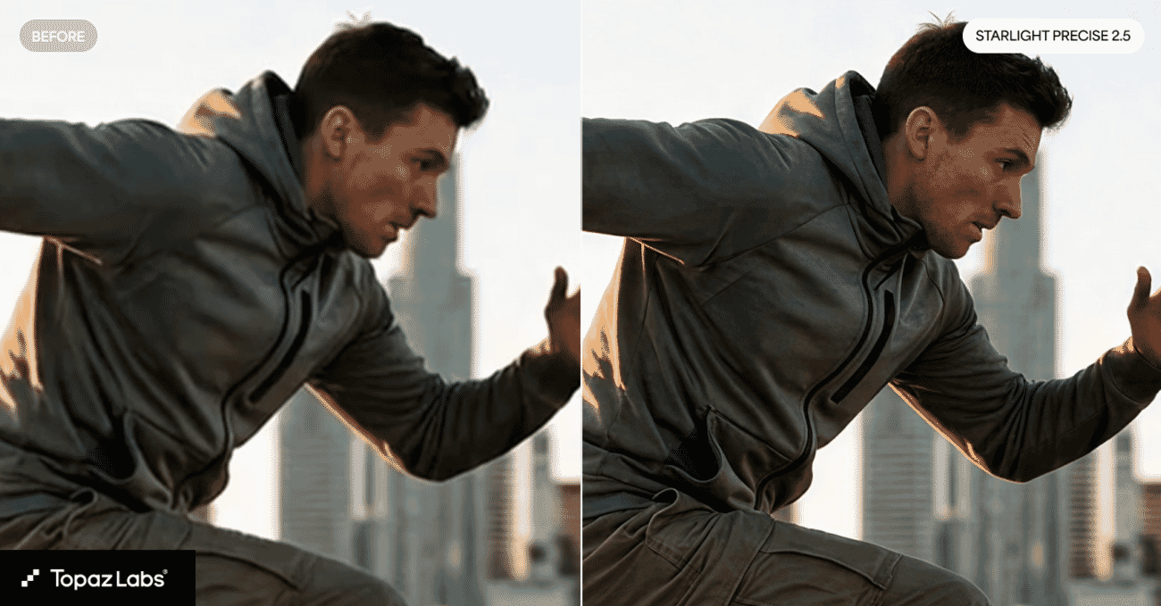 Starlight 2.5 before and after comparison on GenAI video