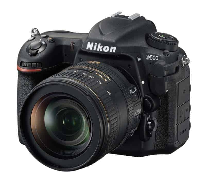 Front View of Nikon D500 with kit lens