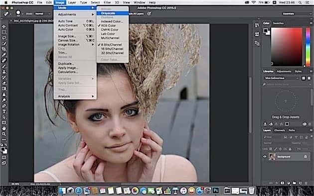 Phototoshop Tip: Got to Image - Mode - Grayscale