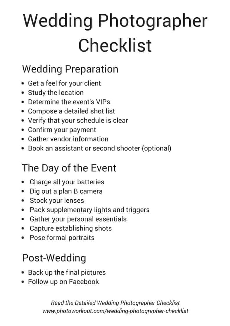 Wedding Photographers Checklist Includes Free Download
