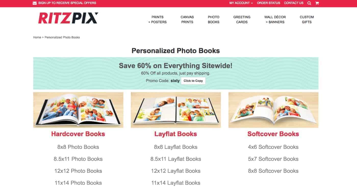 RitzPix Photo Book Printing Services: Choose hardcover, layflat, or softcover photo books.