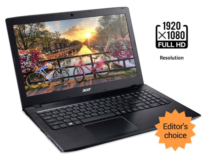 Our Pick in the Category "Best Laptop for Photo Editing on a Budget": the Acer Aspire E 15, 15.6" Full HD, 8th Gen Intel Core i3-8130U, 6GB RAM Memory, 1TB HDD, 8X DVD, E5-576-392H