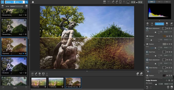 Topaz Studio Review - split view panel