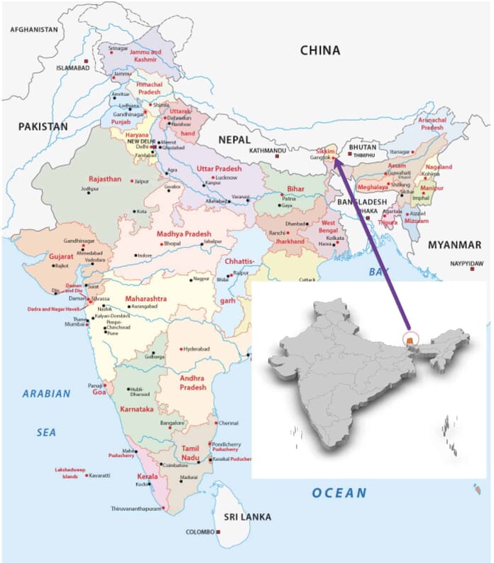 Map of India showing Sikkim