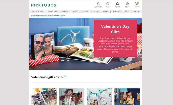 Photobox Valentines Gifts review - Main screen