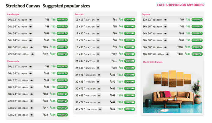 Shutterfly canvas listings