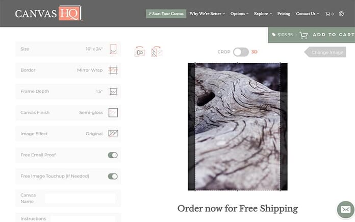 ordering a canvas photo canvasHQ