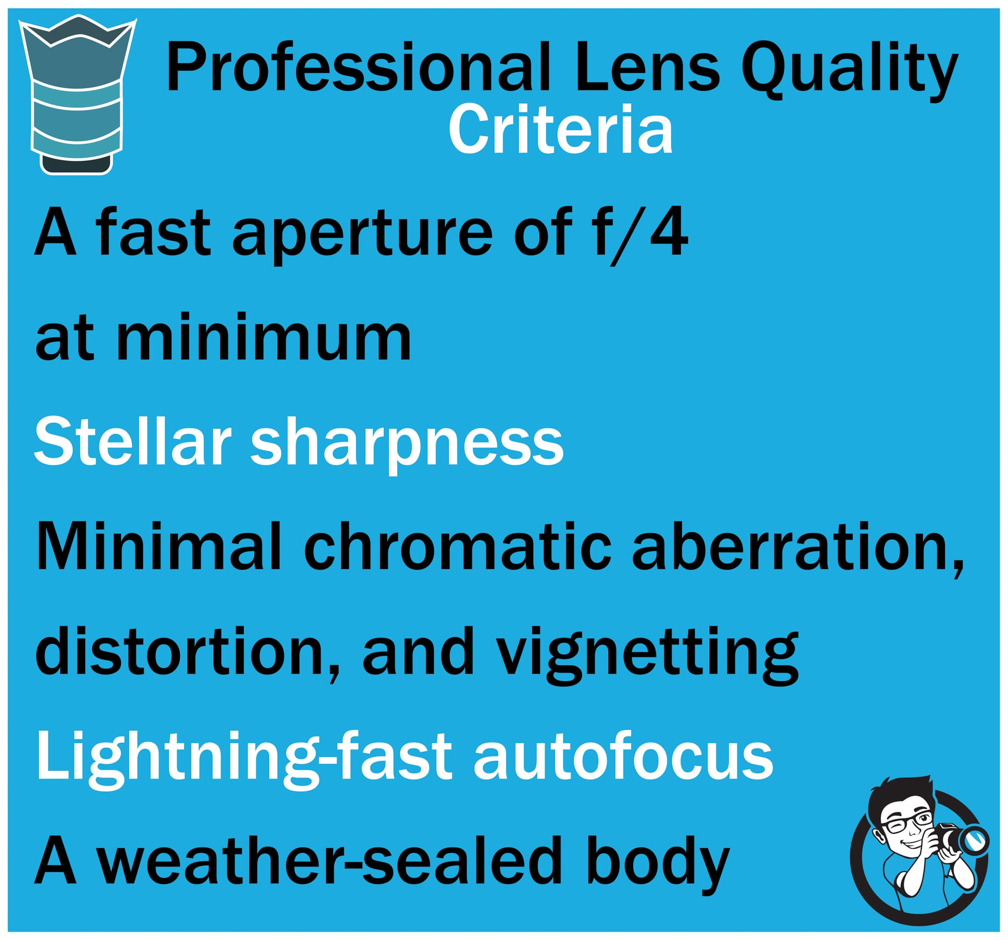 lens quality criteria professional photography equipment