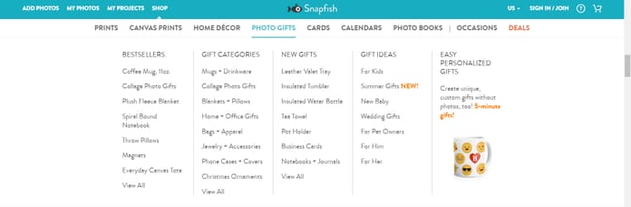 Snapfish Photo Prints options
