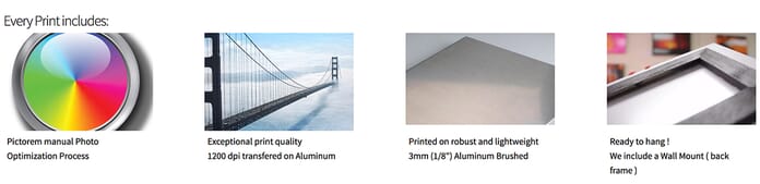 Pictorem metal photo print features