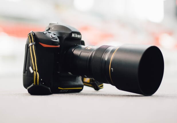 DSLR camera with a lens