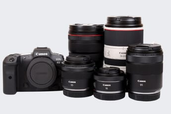 Canon R5 with a selection of RF lenses.