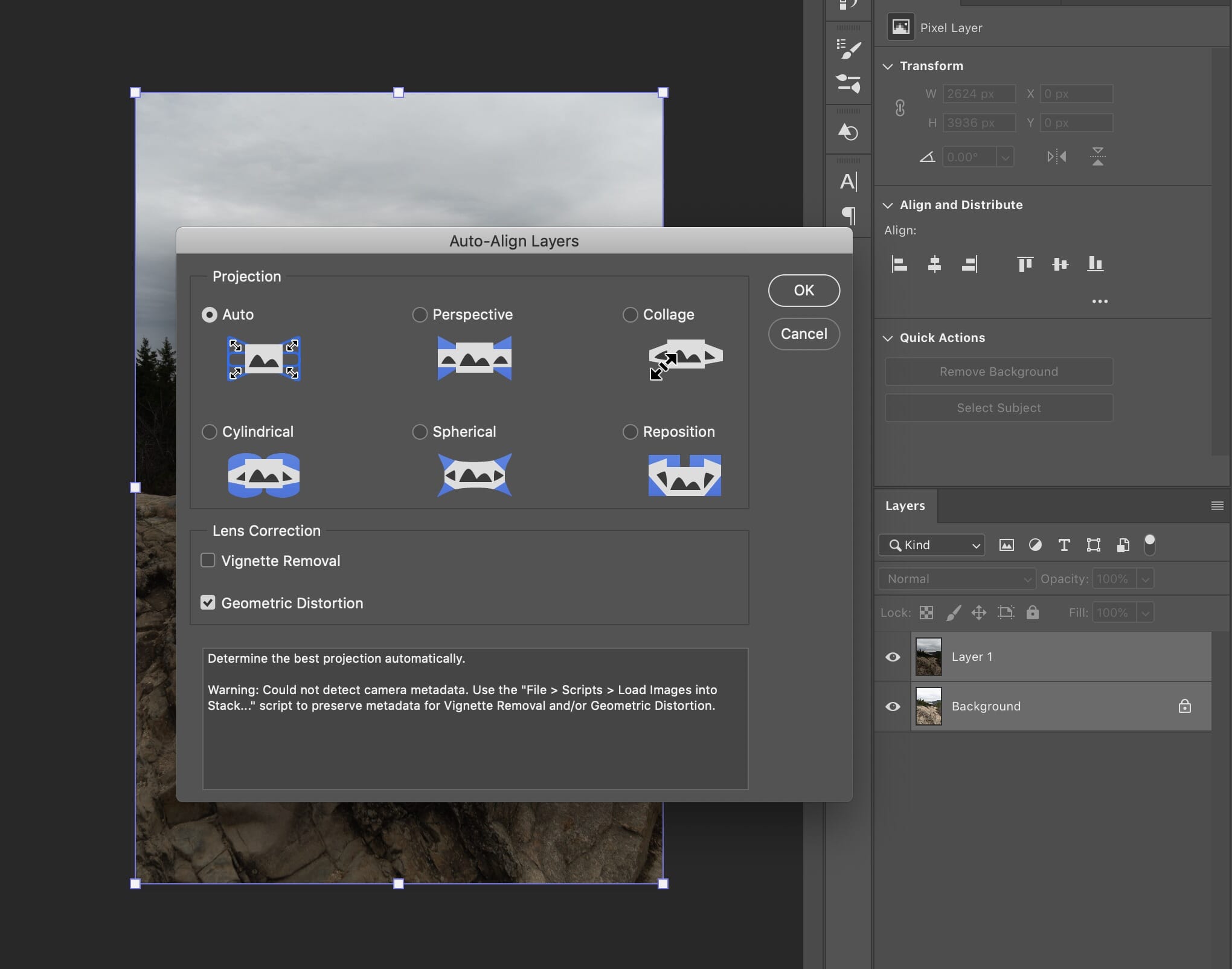 Photoshop auto align