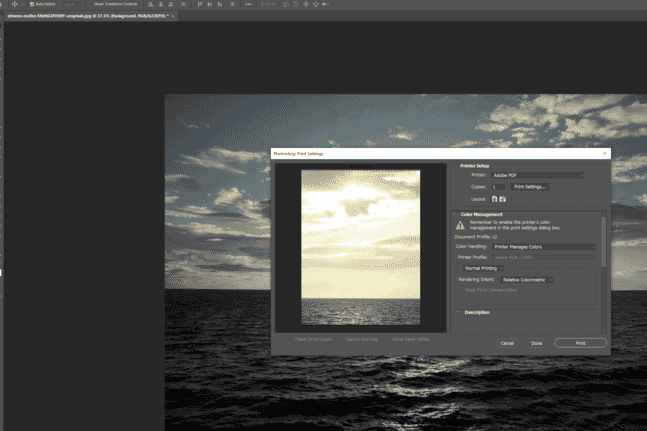 Photoshop printing screenshot.