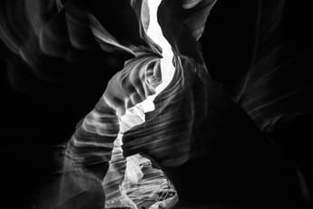 Zone system photography showing cave in black and white