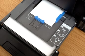 Inkjet printer with white photo paper.