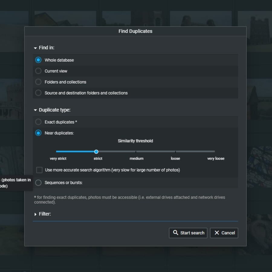 Excire Foto duplicate finder dialog