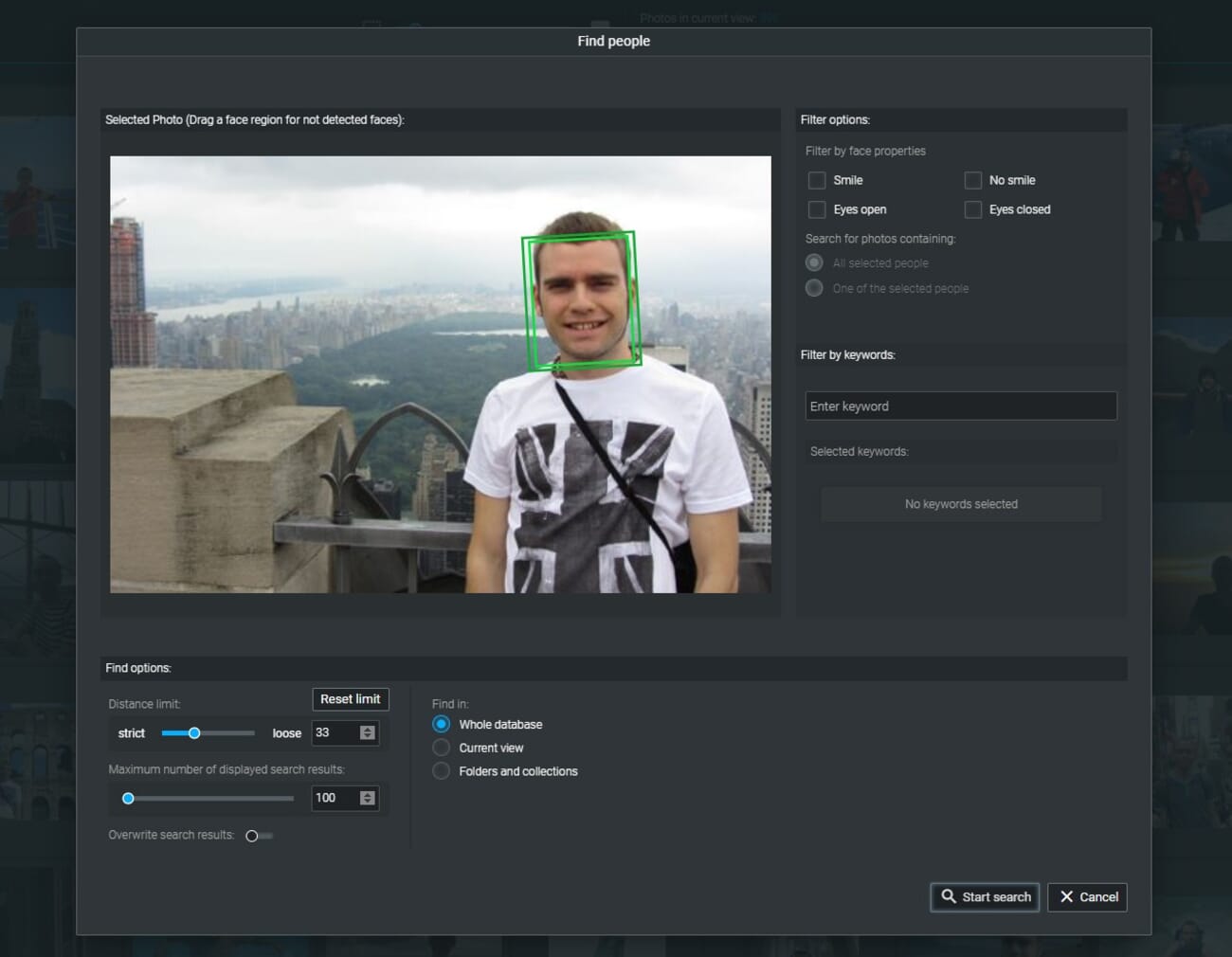 Excire Foto find people dialog