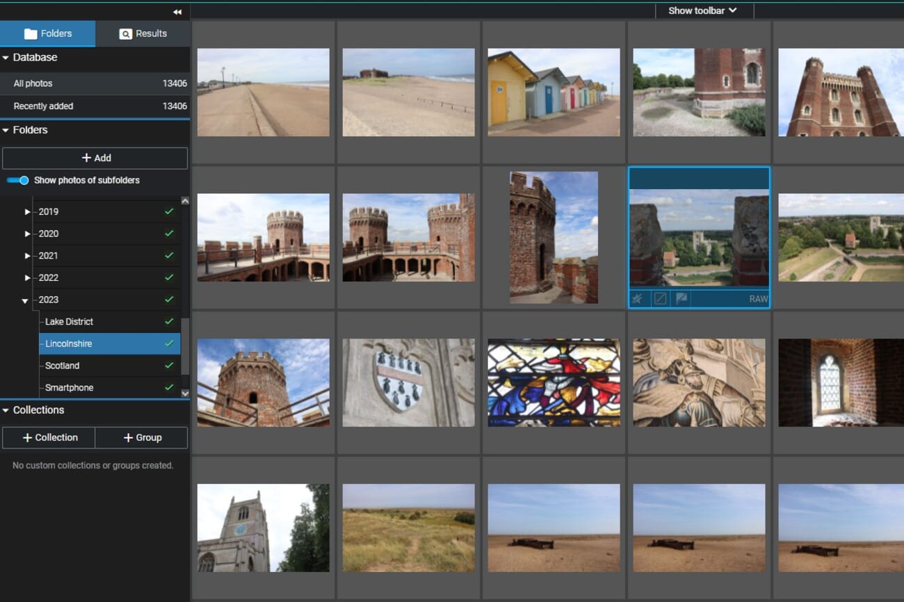 Excire Foto folder hierarchy and grid view
