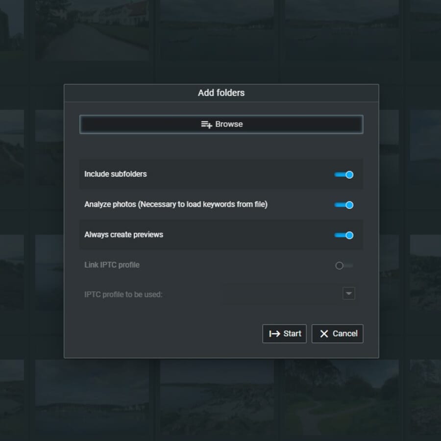 Excire Foto add folders dialog