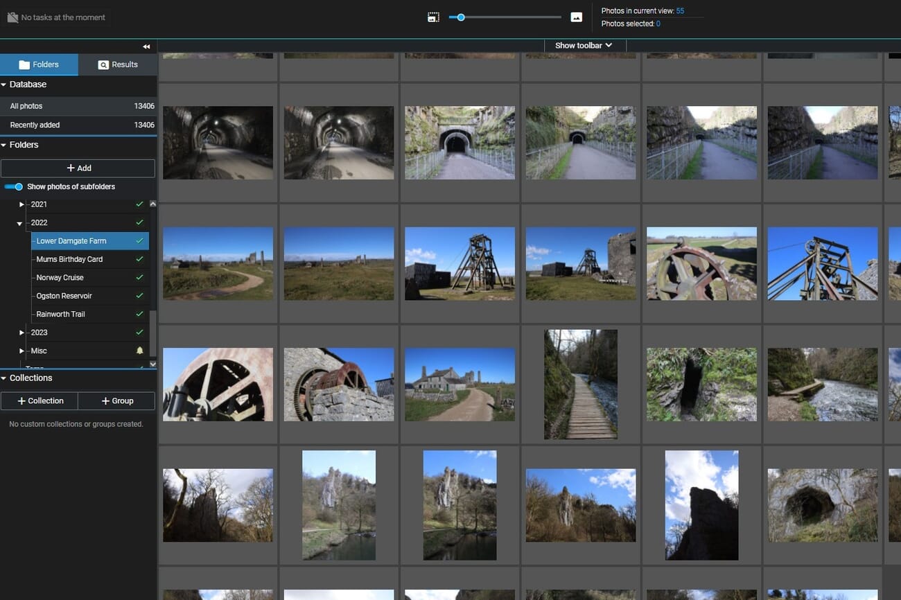 Excire Foto library view showing photo grid and folder panel