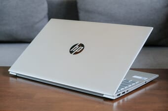 HP laptop on a table