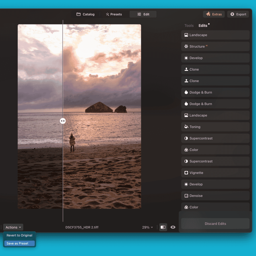 Luminar Neo edit history panel