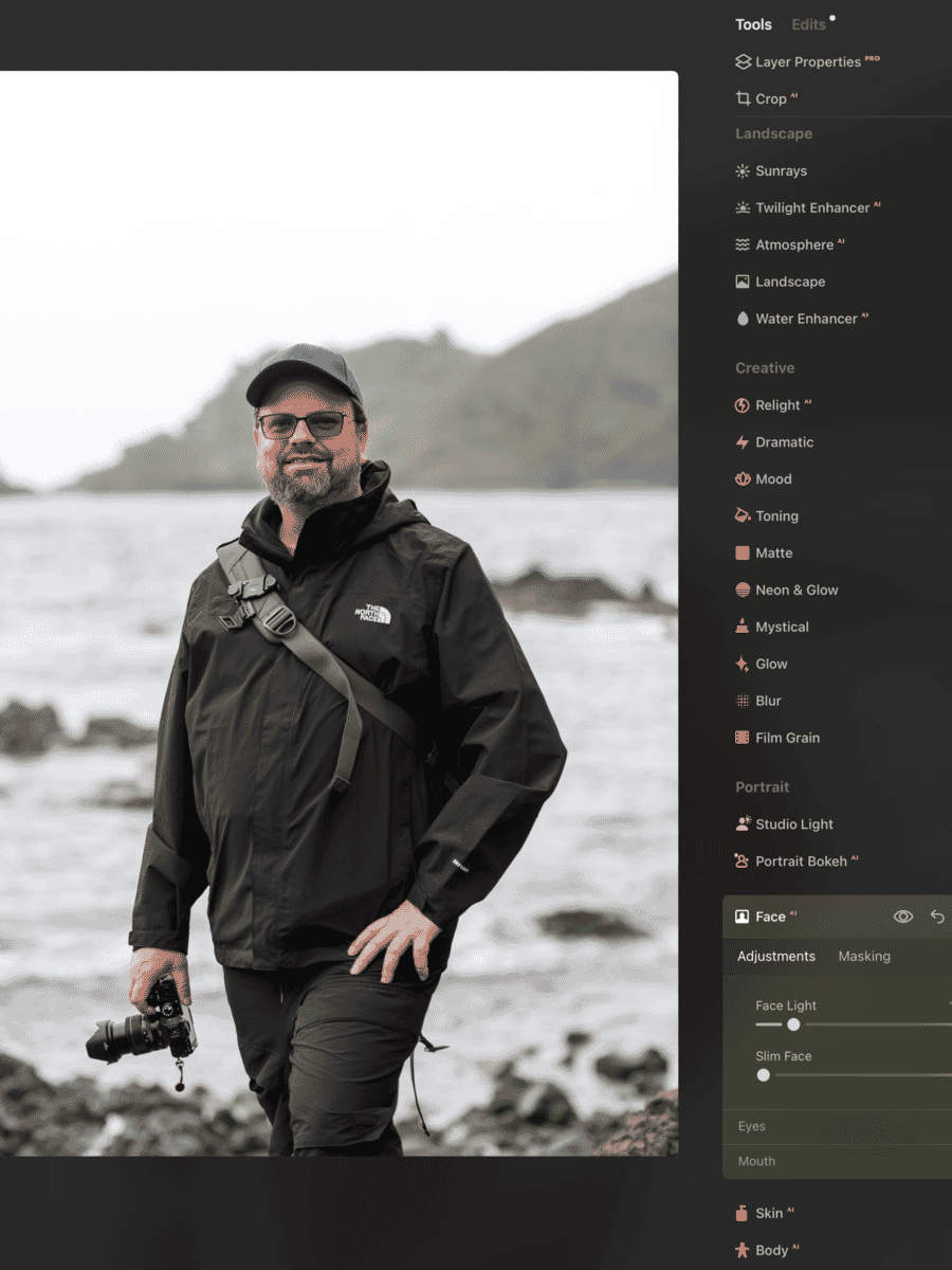 Luminar Neo edit view with portrait editing tools
