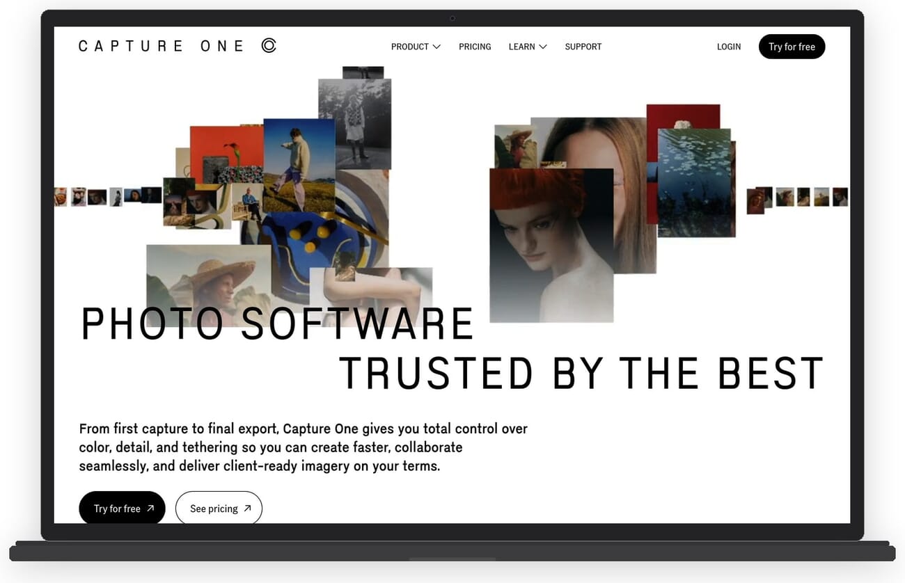 Capture One Pro website showing professional photo editing software