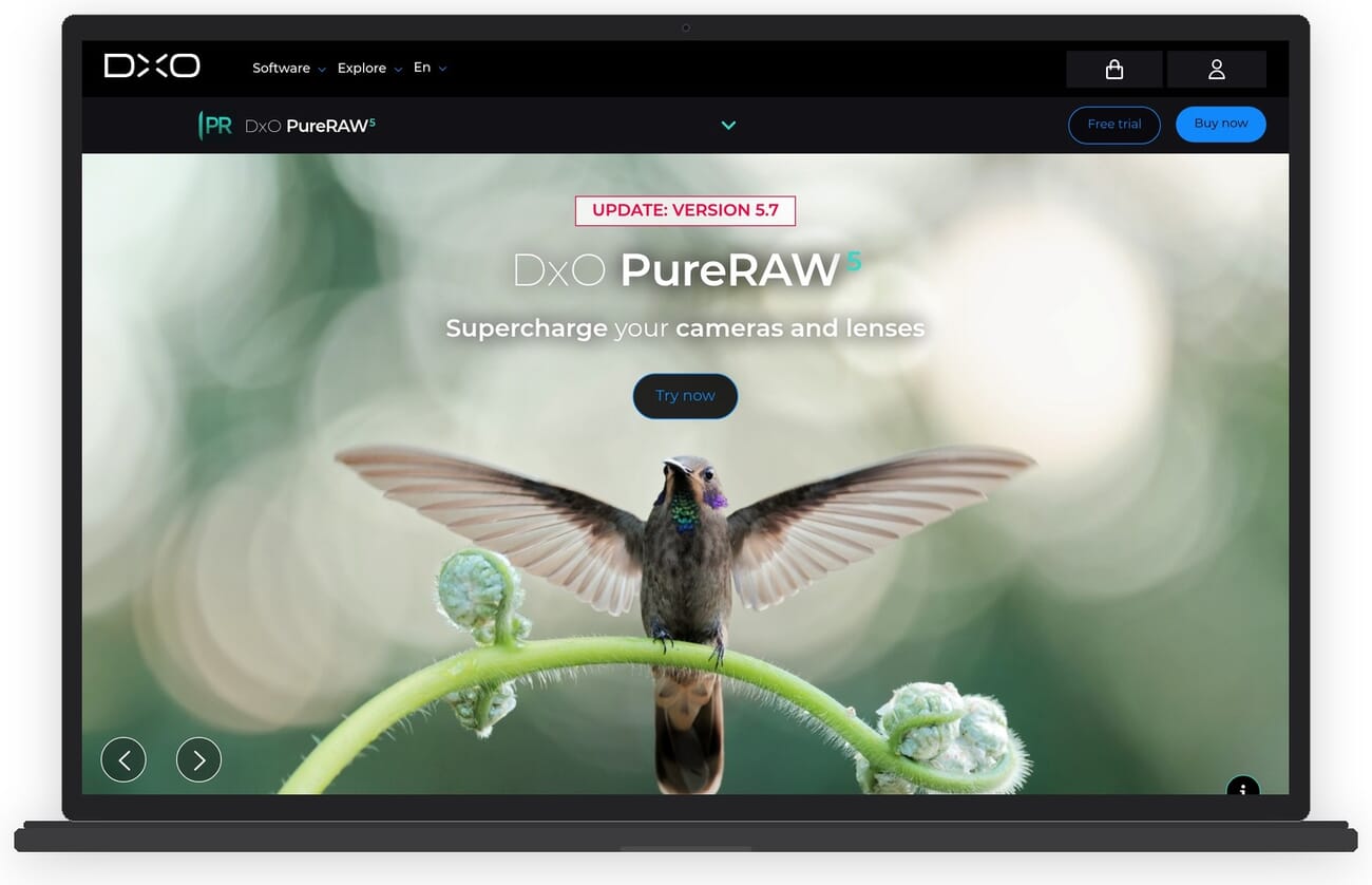 DxO PureRAW 6 website showing DeepPRIME XD3 noise reduction technology