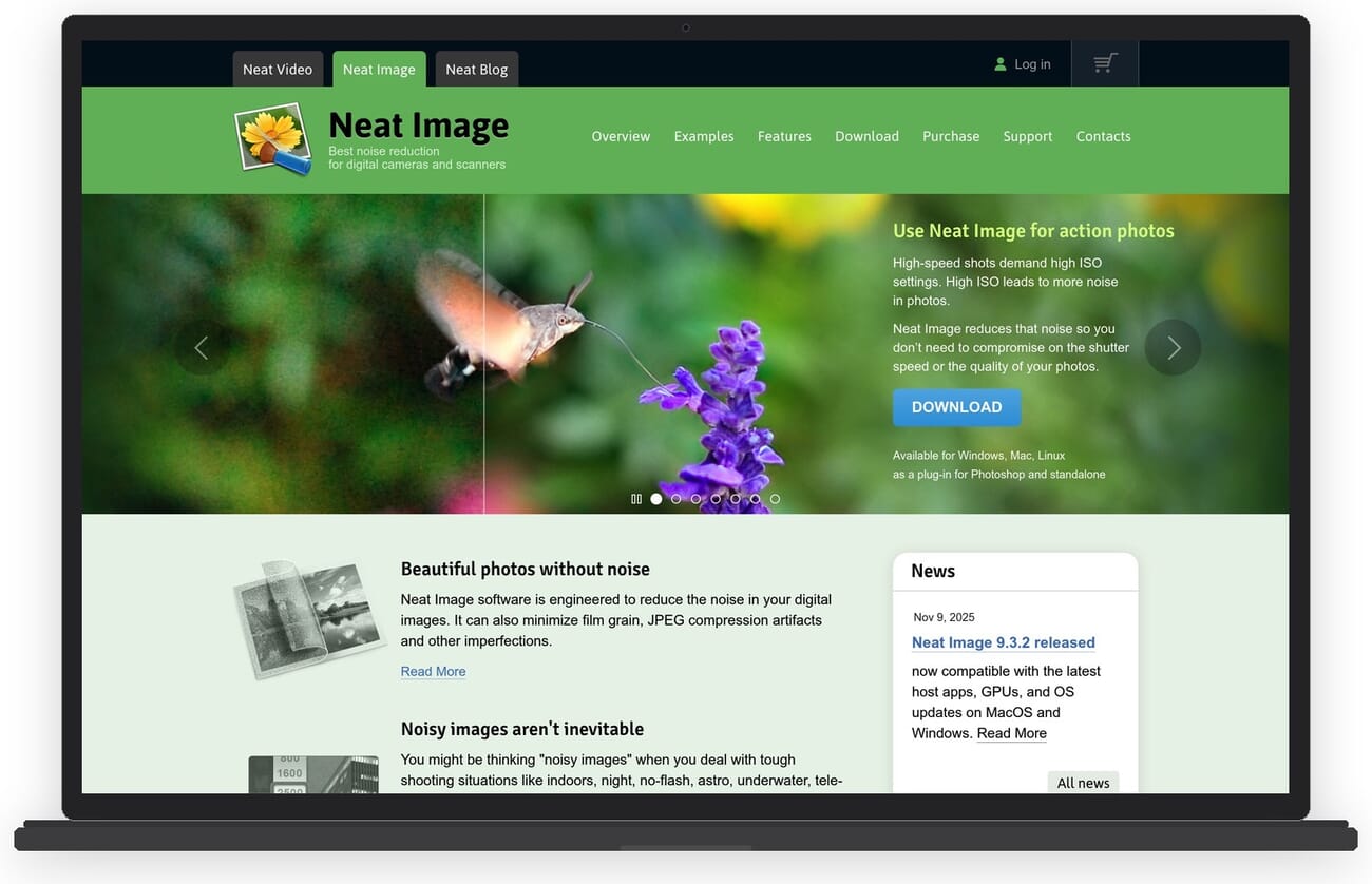 Neat Image website showing noise reduction software