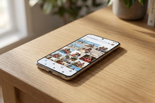 Android phone displaying recovered photos in gallery app