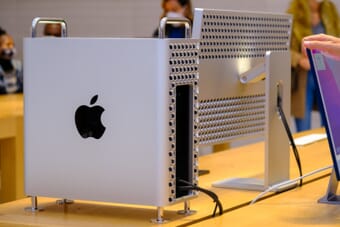 Apple Mac Pro tower computer on display in Apple Store