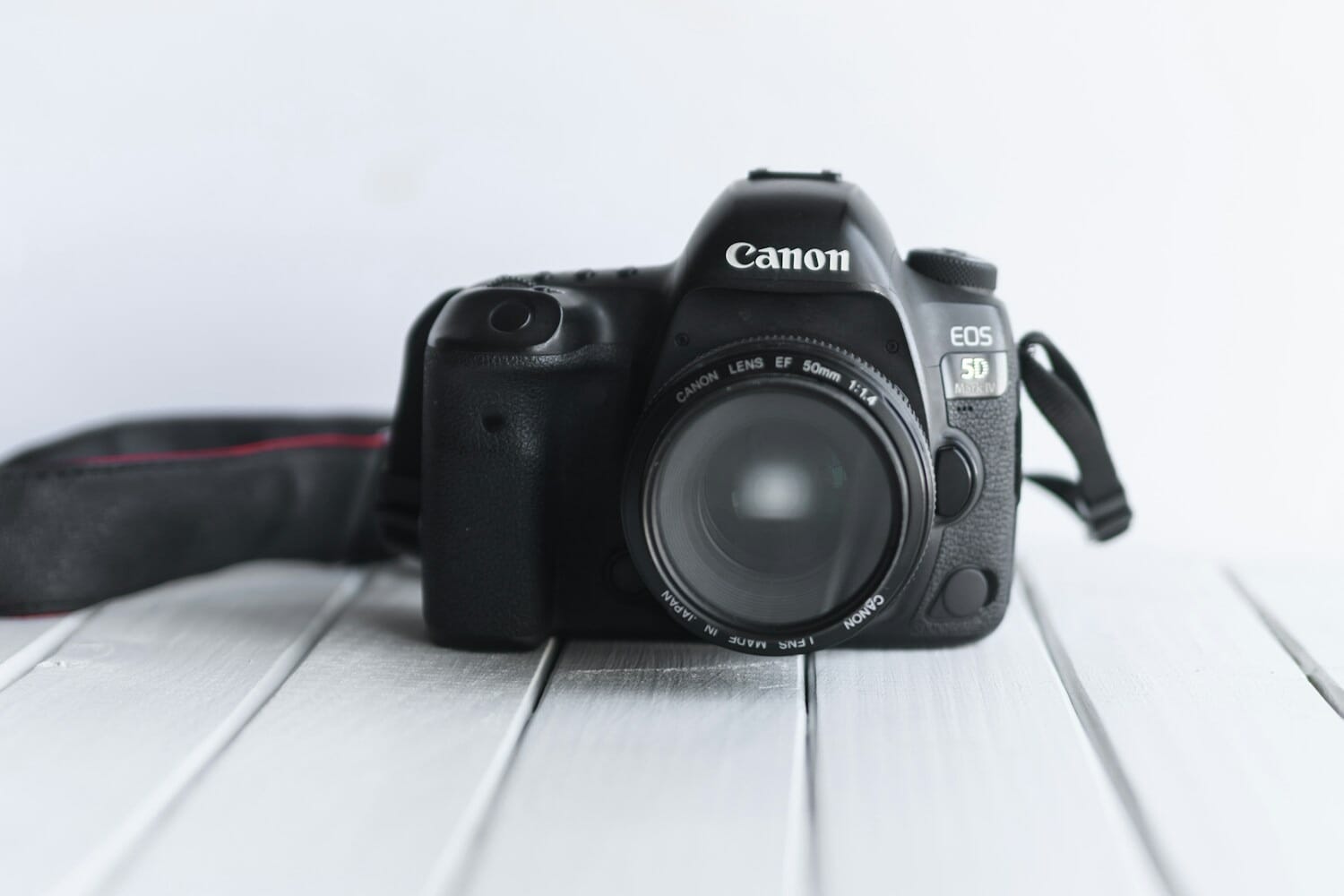 Canon EOS 5D Mark IV DSLR camera on a white surface