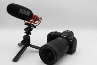 Canon EOS R6 mirrorless camera with attached lens on a tripod