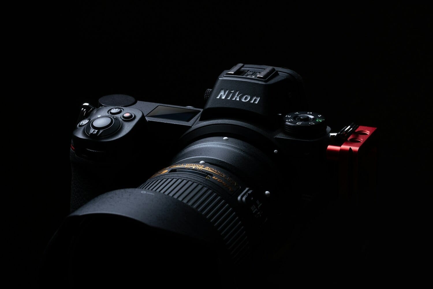 Nikon Z mirrorless camera on dark background
