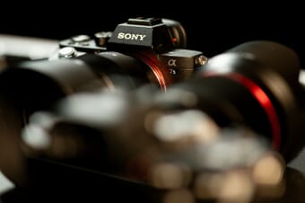 Sony Alpha mirrorless camera and lenses on display