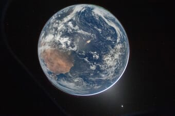 Earth photographed from the Artemis II Orion spacecraft on its way to the Moon