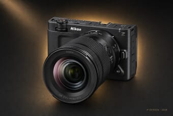 Nikon ZR cinema camera with golden halo backdrop — winner of an iF Design Award 2026