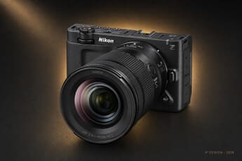 Nikon ZR cinema camera with golden halo backdrop — winner of an iF Design Award 2026